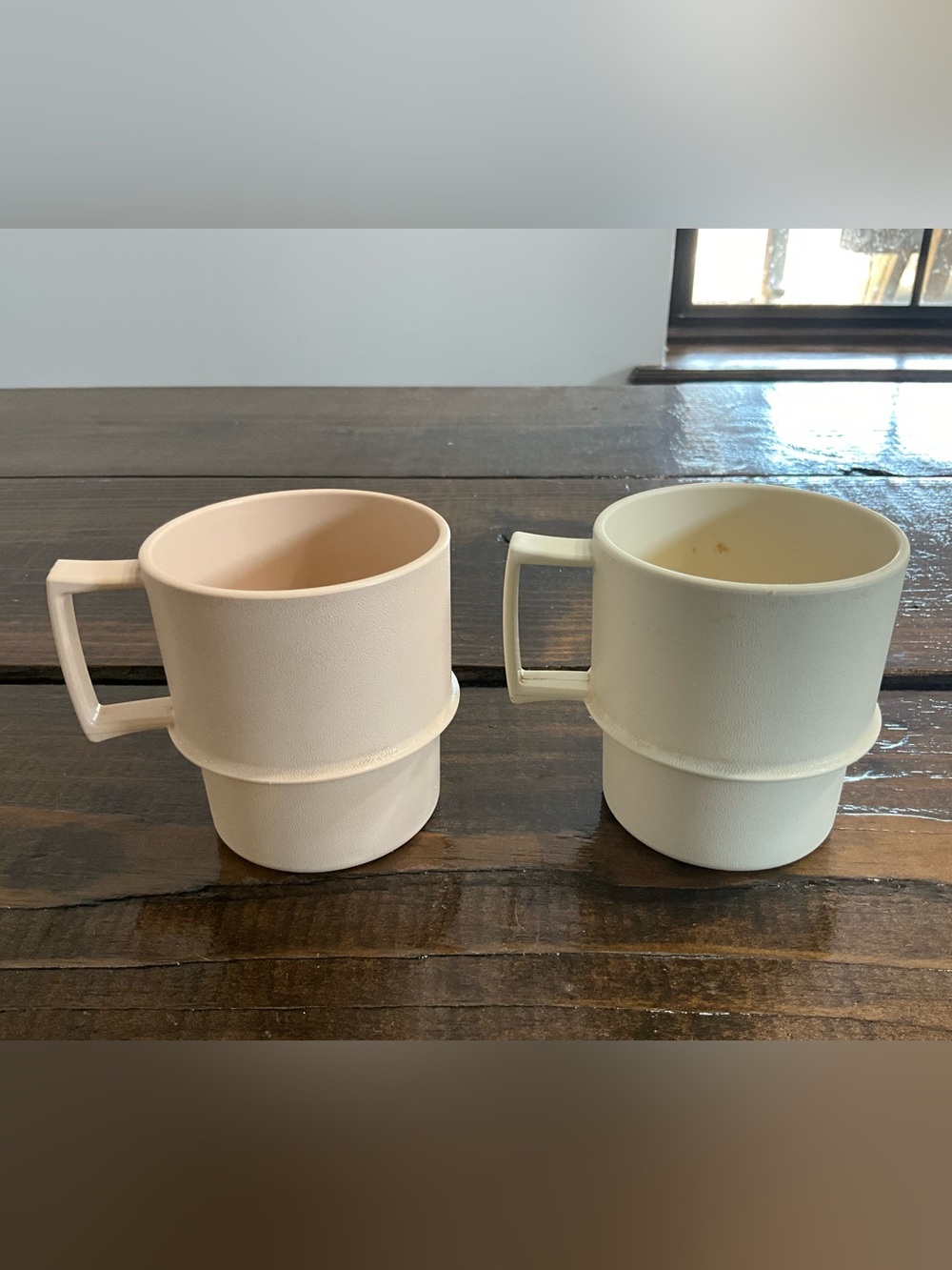 Vintage Lot of 2 Tupperware Coffee Mugs Stackable Cream Light Peach
